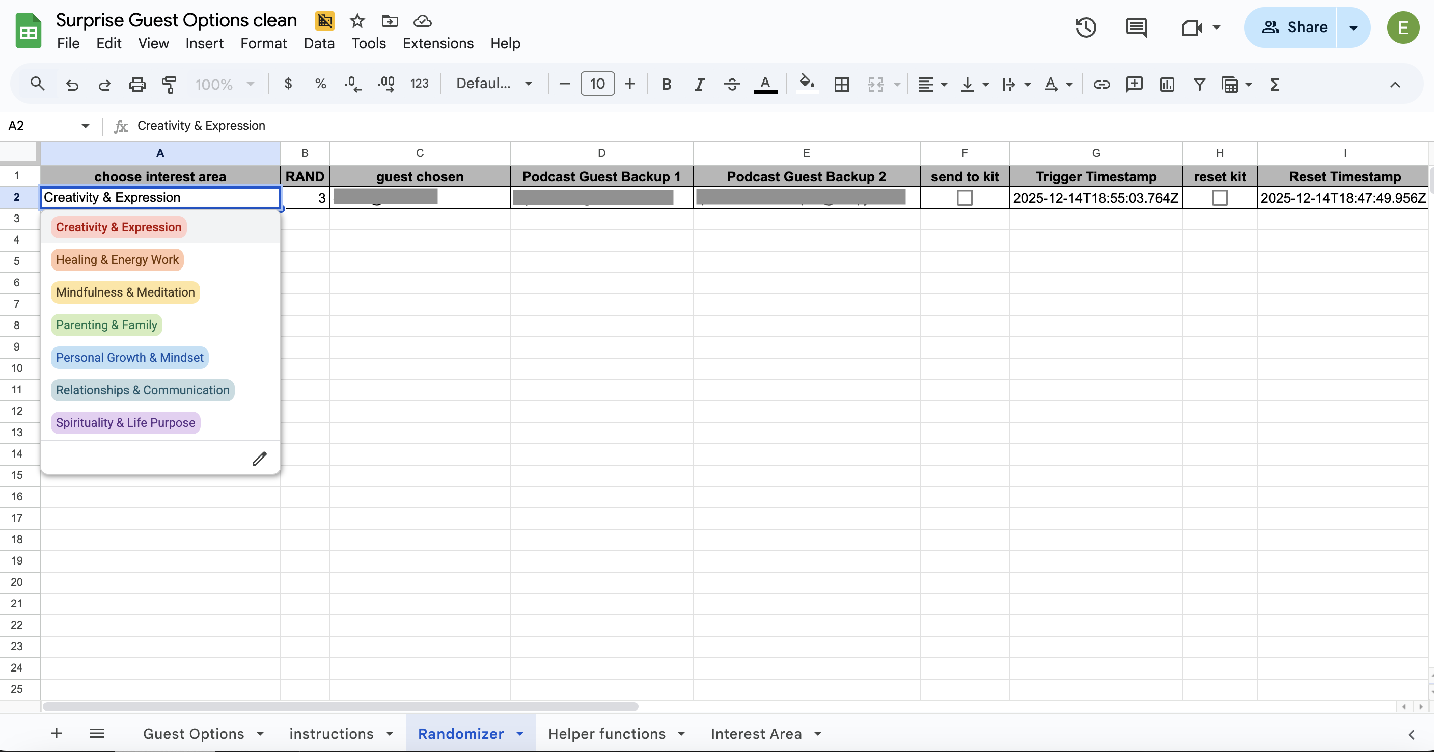 Google Sheet setup view