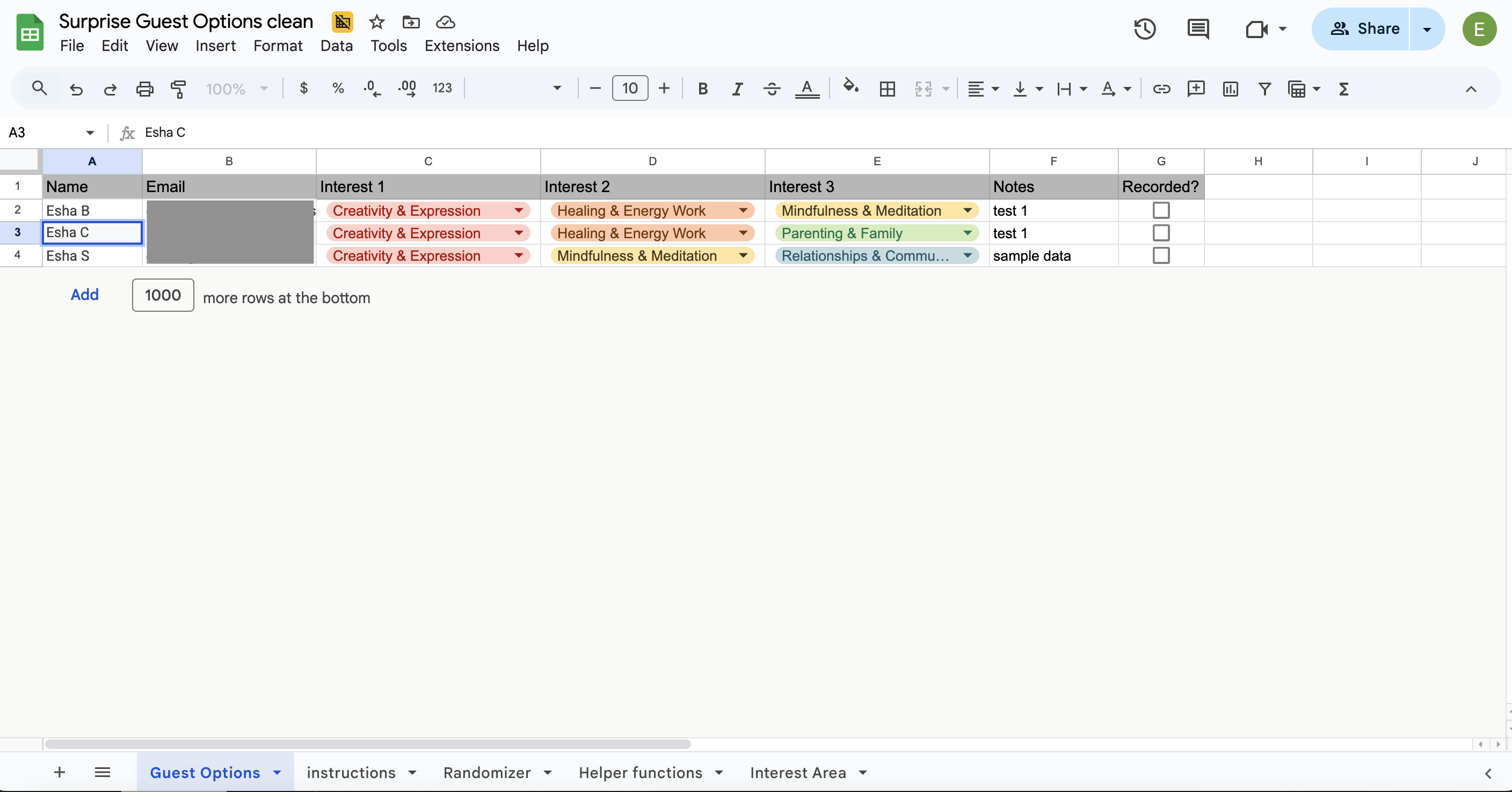 Google Sheet main tracker