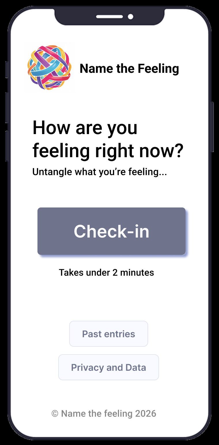 Name the Feeling Figma home screen — How are you feeling right now?